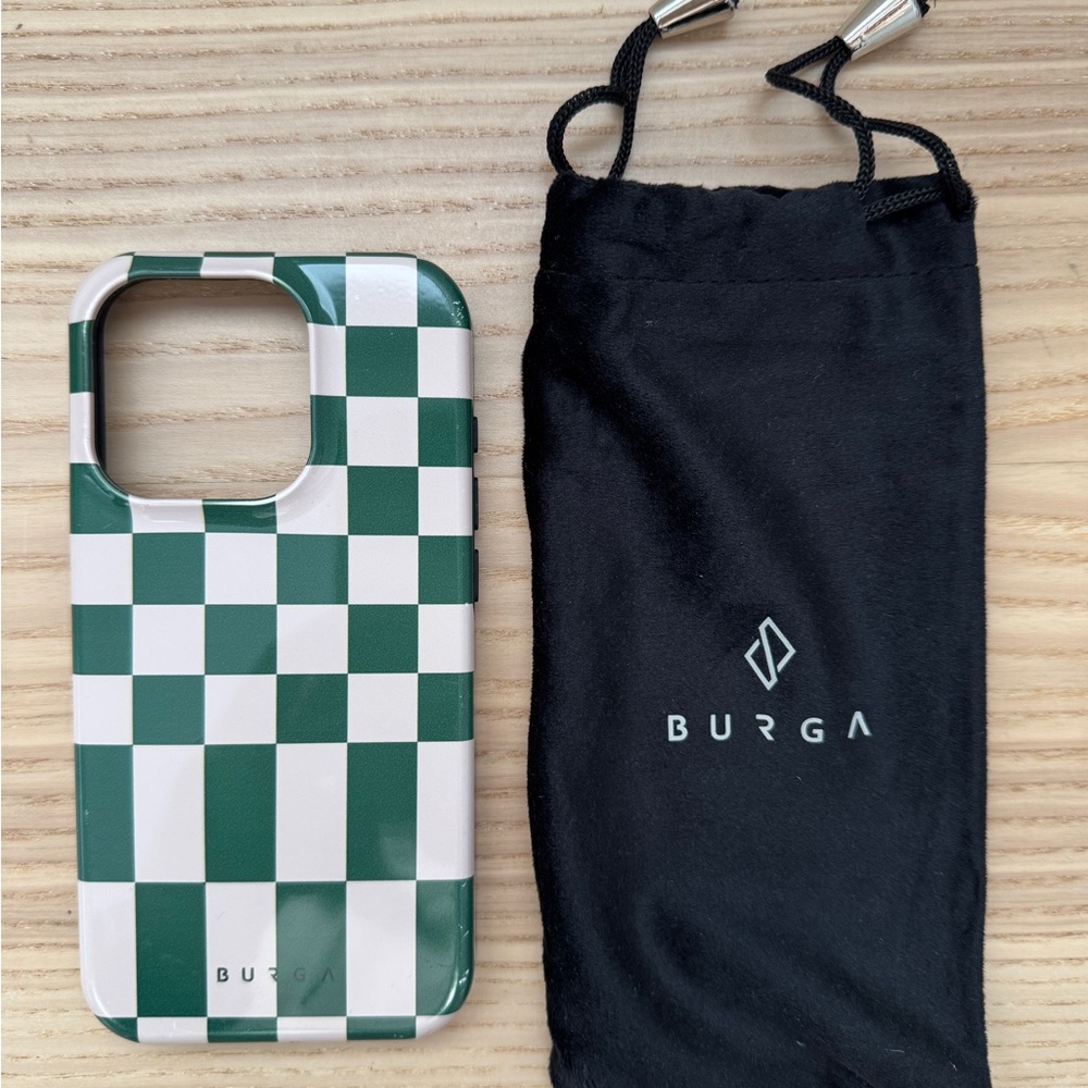 BURGA iPhone 15 Pro Phone Case Green and White Checkered